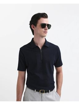 Rare Rabbit - Mens Merkof Navy Cotton Regular Fit Polo T-Shirt