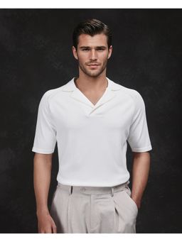 Rare Rabbit - Mens Miri Off White Cotton Regular Fit Polo T-Shirt