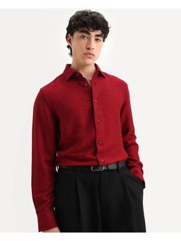 Rare Rabbit - Mens Mulfir Red Viscose Fabric Regular Fit Plain Shirt