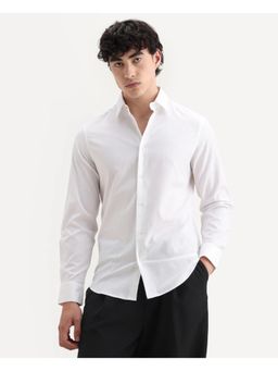 Rare Rabbit - Mens Narb White Cotton Fit and Flare Jacquard Shirt