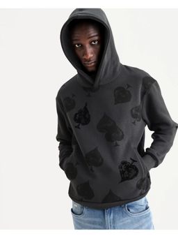 Rare Rabbit - Mens Nexa Dark Grey Cotton Blend Graphic Print Relaxed Fit Full Sleeve Jacket