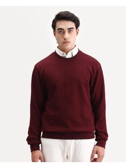 Rare Rabbit - Mens Nial Dark Red Polyester Plain Regular Fit Full Sleeve Crew Neck Sweatshirt
