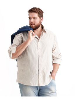 Rare Rabbit - Mens Pluf Big Beige Cotton Blend Fabric Regular Fit Striped Shirt