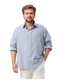 Rare Rabbit - Mens Pluf Big Blue Cotton Blend Fabric Regular Fit Striped Shirt