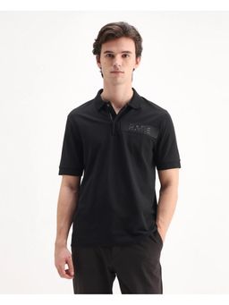 Rare Rabbit - Mens Remo Black Cotton Blend Regular Fit Polo T-Shirt