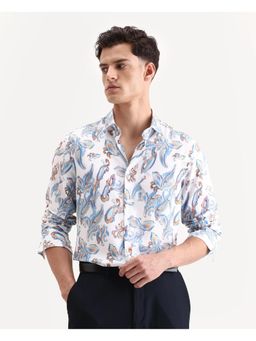 Rare Rabbit - Mens Revo White Viscose Blend Fabric Regular Fit Paisley Shirt