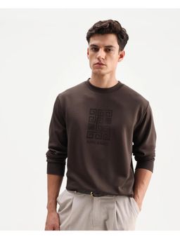 Rare Rabbit - Mens Rexot Dusky Brown Modal Blend Typography Print Regular Fit Sweatshirt