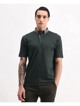 Rare Rabbit - Mens Ringer-A25 Dark Green Cotton Regular Fit Polo T-Shirt