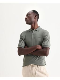 Rare Rabbit - Mens Row-25 Dusky Green Cotton Regular Fit Polo T-Shirt