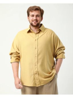 Rare Rabbit - Mens Royo Big Mustard Cotton Blend Fabric Regular Fit Textured Shirt