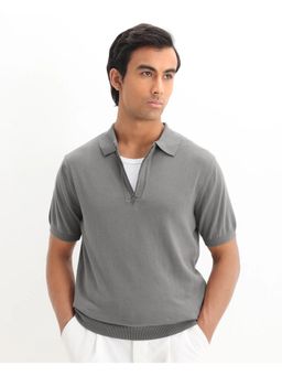 Rare Rabbit - Mens Ryd Dark Grey Cotton Regular Fit Polo T-Shirt