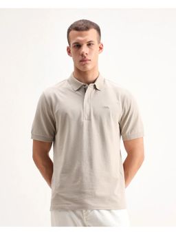 Rare Rabbit - Mens Salis-A25 Beige Cotton Blend Regular Fit Polo T-Shirt