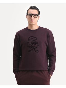 Rare Rabbit - Mens Sint Dark Wine Polyester Blend Fabric Typography Print Sweatshirt