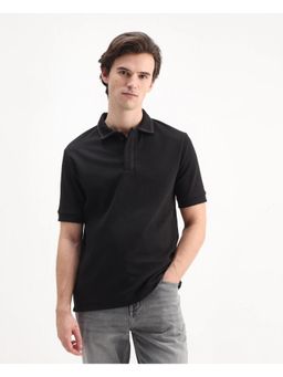 Rare Rabbit - Mens Skowl Black Polyester Blend Regular Fit Polo T-Shirt