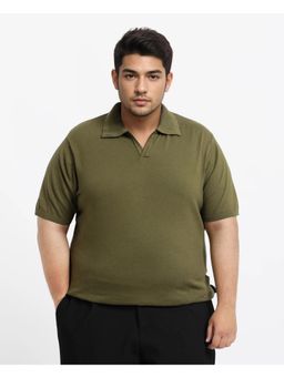 Rare Rabbit - Mens Teny-L Olive Cotton Blend Plus Size Polo T-Shirt