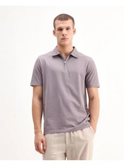 Rare Rabbit - Mens Thero-25 Dusky Purple Cotton Blend Regular Fit Polo T-Shirt