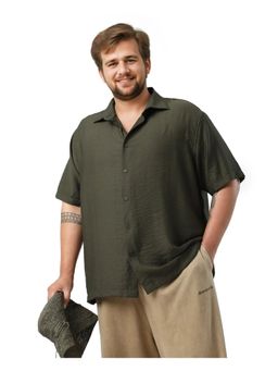 Rare Rabbit - Men Torin Big Dark Olive Viscose Blend Fabric Plain Shirt