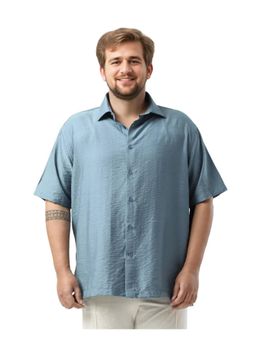 Rare Rabbit - Men Torin Big Light Blue Viscose Blend Fabric Plain Shirt
