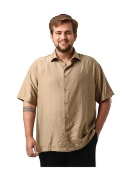 Rare Rabbit - Men Torin Big Pastel Brown Viscose Blend Fabric Plain Shirt