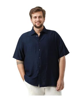 Rare Rabbit - Men Torin Big Pastel Navy Viscose Blend Fabric Plain Shirt