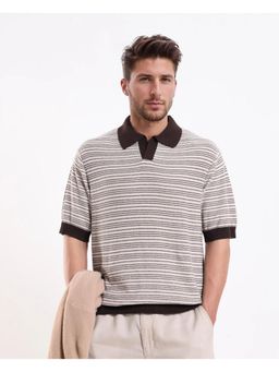 Rare Rabbit - Mens Trin Brown Cotton Regular Fit Polo T-shirt