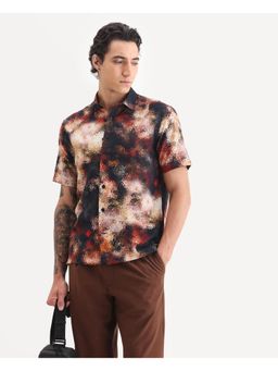 Rare Rabbit - Mens Trou Multi-Color Viscose Blend Fabric Regular Fit Abstract Print Shirt