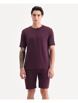 Rare Rabbit - Mens Vaux Purple Cotton Fabric Half Sleeve Regular Fit Plain T-Shirt