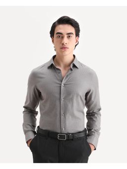 Rare Rabbit - Mens Wemp Grey Cotton Blend Fabric Regular Fit Checks Shirt