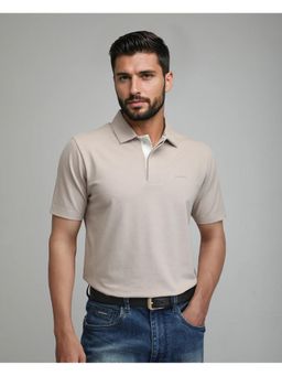 Rare Rabbit - Mens Zeni-A25 Dusky Beige Cotton Blend Regular Fit Polo T-shirt