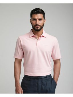 Rare Rabbit - Mens Zeni-A25 Light Pink Cotton Blend Regular Fit Polo T-shirt