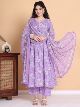 Secret Wish - Lilac Floral Cotton Maternity Kurta with Pant and Dupatta (Set of 3)