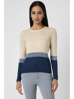 Van Heusen - Women Beige Textured Casual Round Neck Top