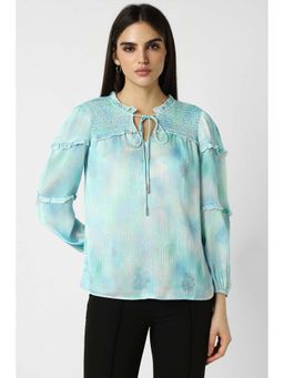 Van Heusen - Women Blue Print Party Slit Neck Top