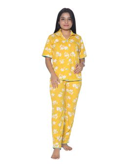 FUNKRAFTS - Girls Half Sleeves Printed Collar Style Yellow Shirt with Pyjama (Set of 2)
