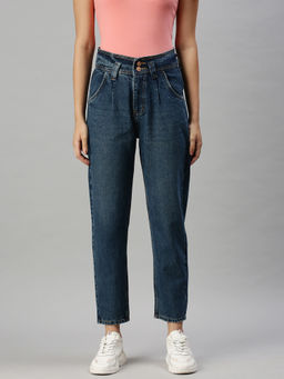 SHOWOFFFF - Women's Casual Mom Fit High-rise Blue Jeans
