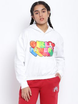 Lil Tomatoes - Girls Printed Disney Cotton Fleece Hoodies White