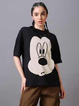 Bewakoof - Official Disney Womens Black Big Mouth Graphic Oversized Plus Size T-shirt