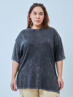 Bewakoof - Womens Black Oversized Plus Size Acid Wash T-shirt