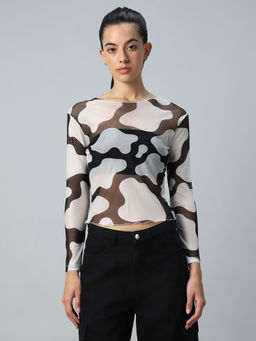 Bewakoof - Air 1.0 Women's Black & White All Over Printed Slim Fit Short Top