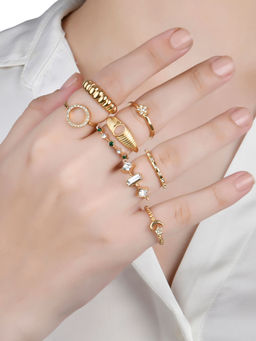 Lilly & Sparkle - Gold Toned Crystal and Stone Studded Contemporary Ring (Pack of 14)