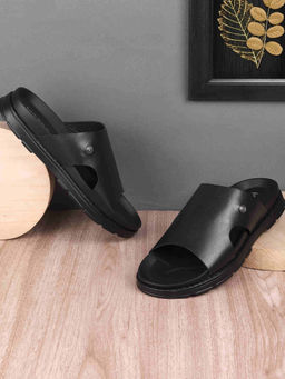 Metro - Men Black Casual Open Slipper Sandals