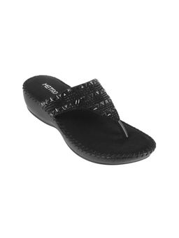 Metro - Women Black Casual Open Slip-On Sandals