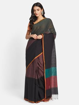 Fabindia - Black Cotton Woven Saree without Blouse