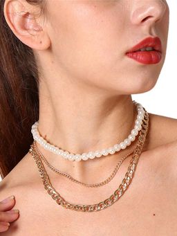 Jewels Galaxy - Jewellery For Women Gold Plated Baroque Pearls Multi Layered Choker Necklace