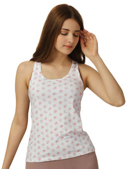 SOIE - Printed Super Soft Cotton Stretch Racerback Tank Top-White