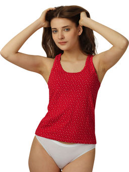 SOIE - Printed Super Soft Cotton Stretch Racerback Tank Top-Red