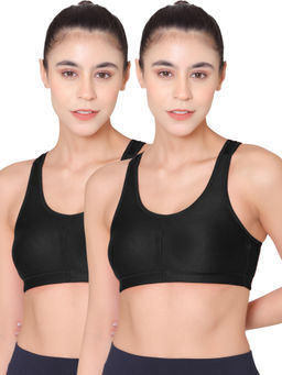 Bodycare - Racerback Solid Color Pack of 2 Sports Bra-E1612 - Black