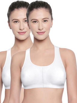 Bodycare - Racerback Solid Color Pack of 2 Sports Bra-E1612 - White