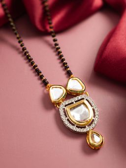 Aadita - White Gold Toned Plated Brass Kundan and Ad Mangalsutra for Women