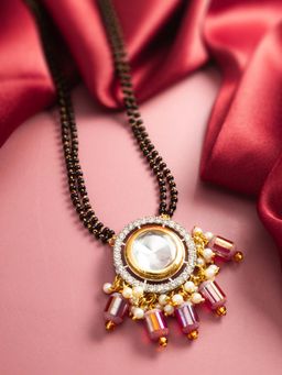 Aadita - Red Gold Toned Plated Brass Kundan and Ad Mangalsutra for Women